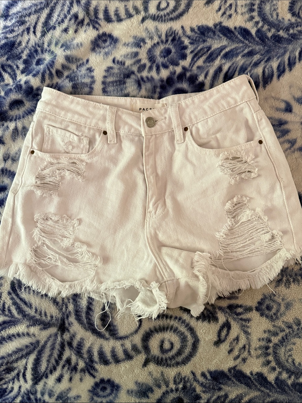 PacSun White Distressed High-Rise Denim Shorts